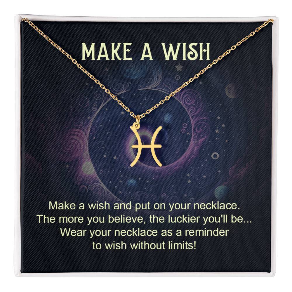 Make a Wish Pisces Zodiac Necklace Gold Tone Standard Box
